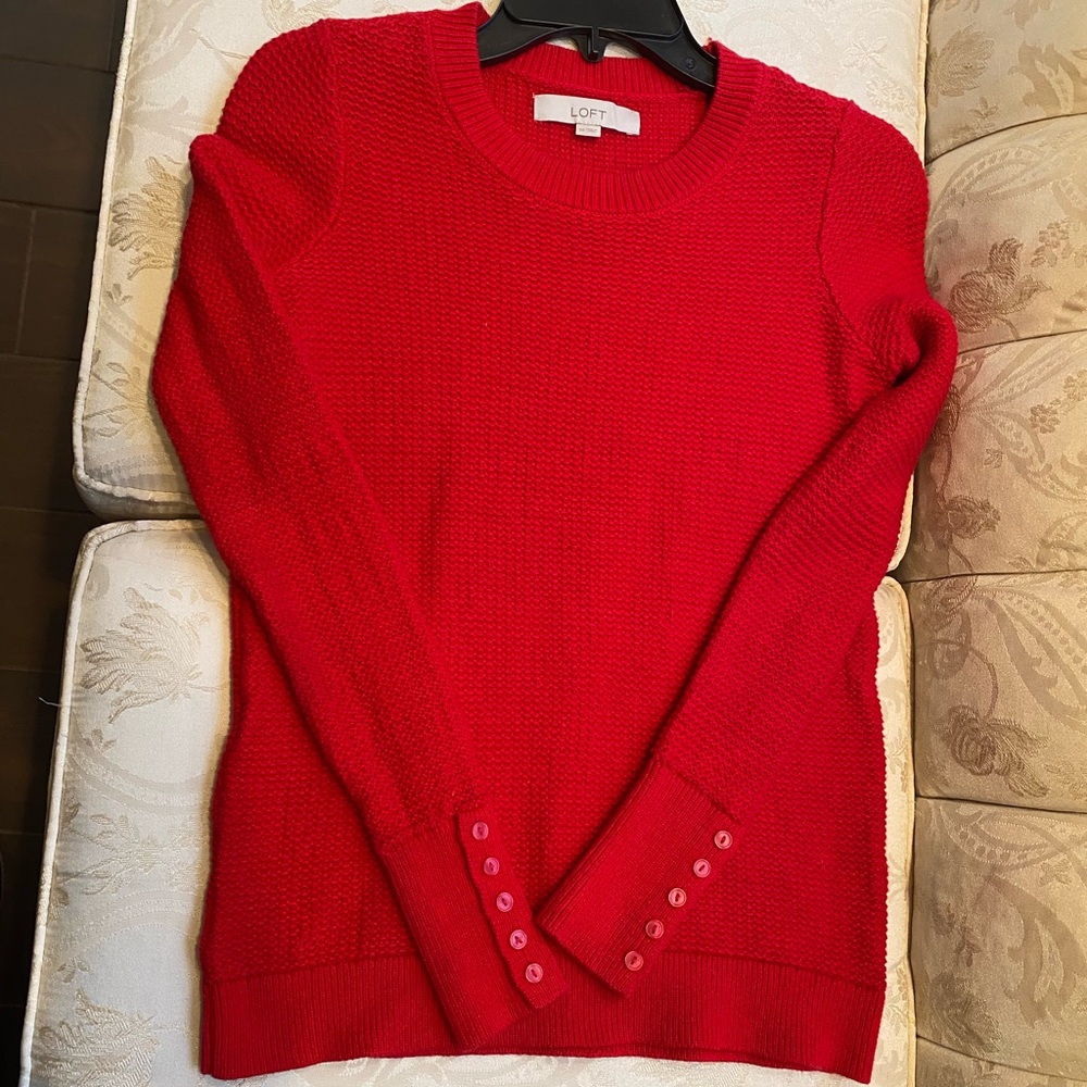 Loft red cotton long sleeve sweater XS